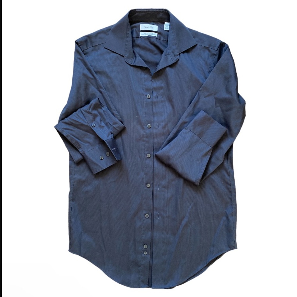 Mens Calvin Klein Grey Slim Fit Non-Iron Long Sleeve Dress Shirt 14.5-32/33